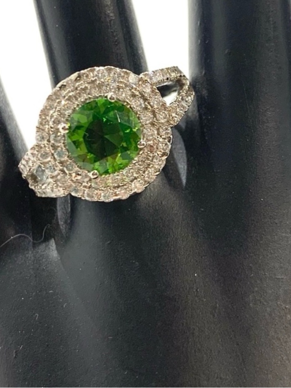 STERLING SILVER LAB GROWN PERIDOT & CUBIC ZIRCONIA STATEMENT COCKTAIL RING (8.75
